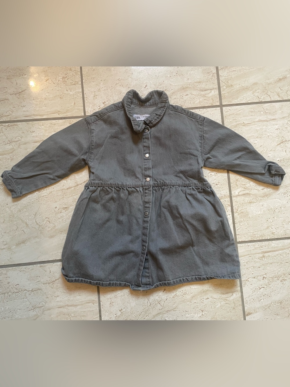 Zara Button-Front Gray Denim Tunic Dress